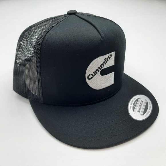 Cummins Flat Bill Trucker Mesh Snapback Black High Crown - Picture 3 of 4